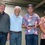 Ag fete: Left to right are Kings County Supervisors Doug Verboon and Craig Pedersen, honoree Steve Walker and Chamber of Commerce CEO Benjamin Kahikina.